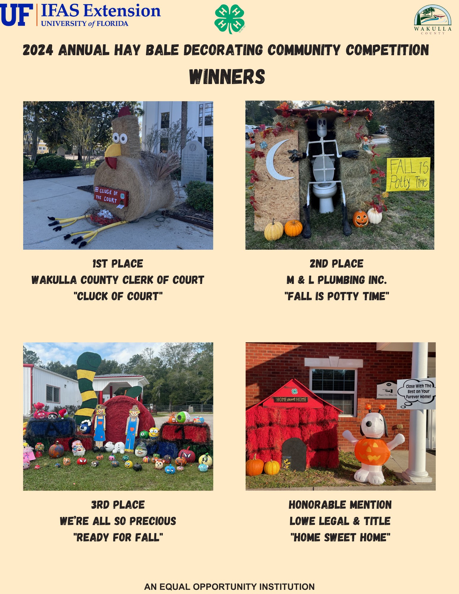 Wakulla County 4-H 2024 Annual Hay Bale Decorating Community Competition